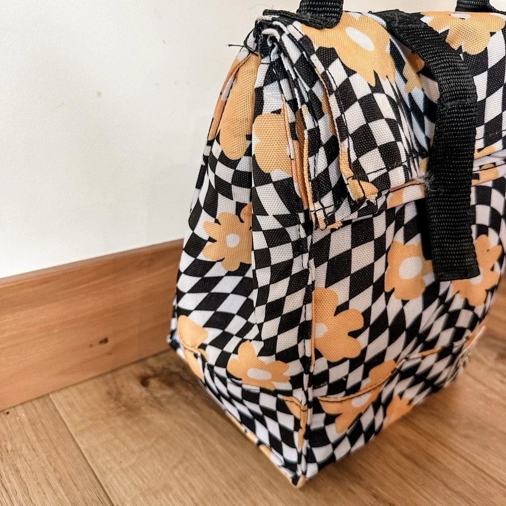 Vans Off The Wall Lunch Box Floral Checkered Black And White‎ Insulated